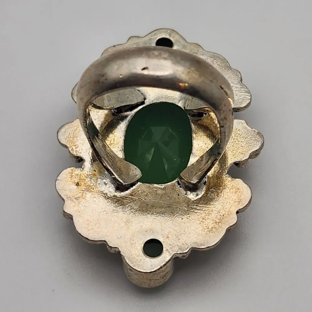 Sterling Silver & Green Crystal Ring (5.5)